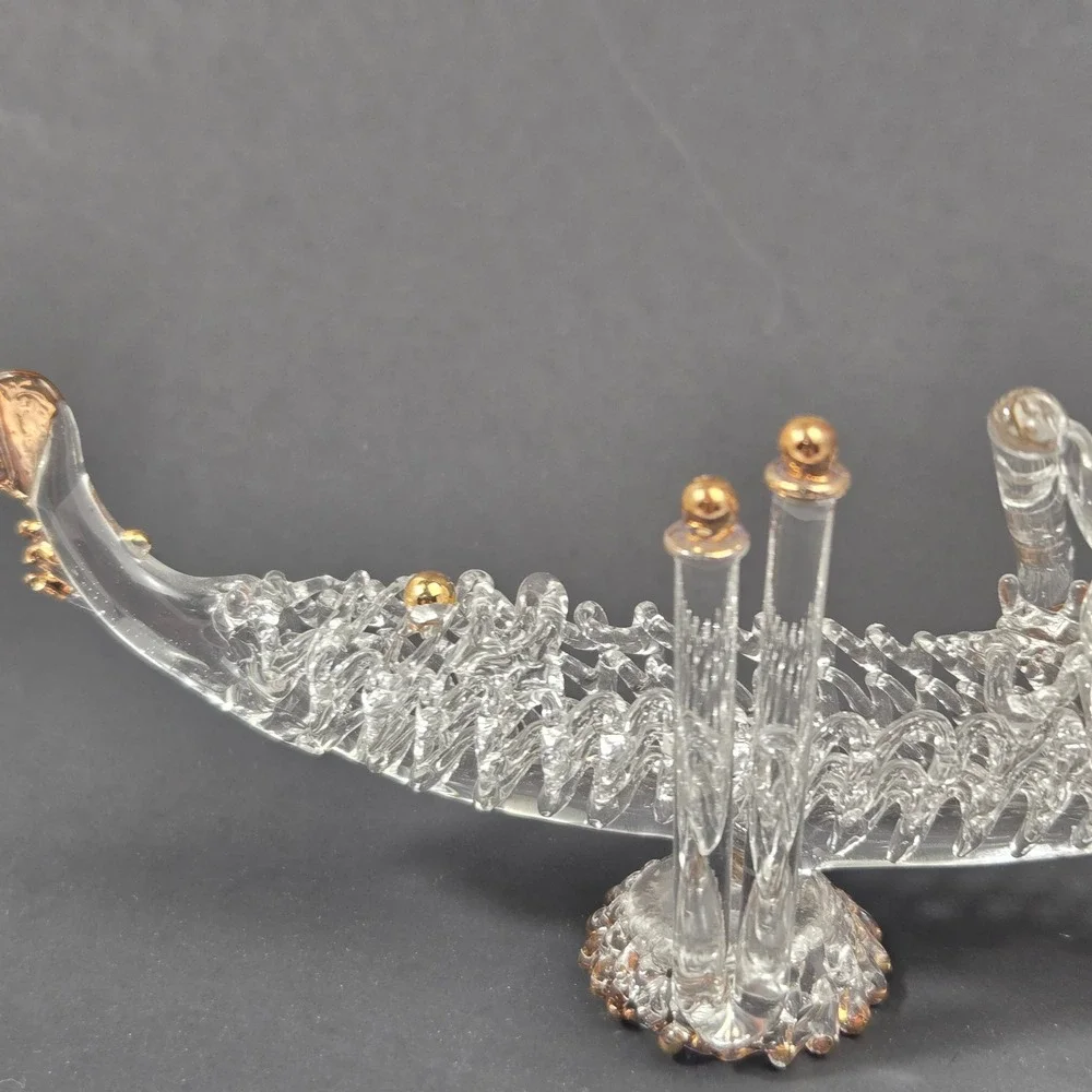 Murano Clear Glass Venetian Gondola Figurine Gold Trim Vintage Decor